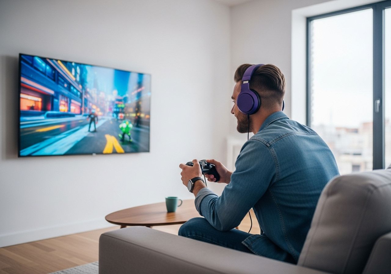 Man gaming on TV at home